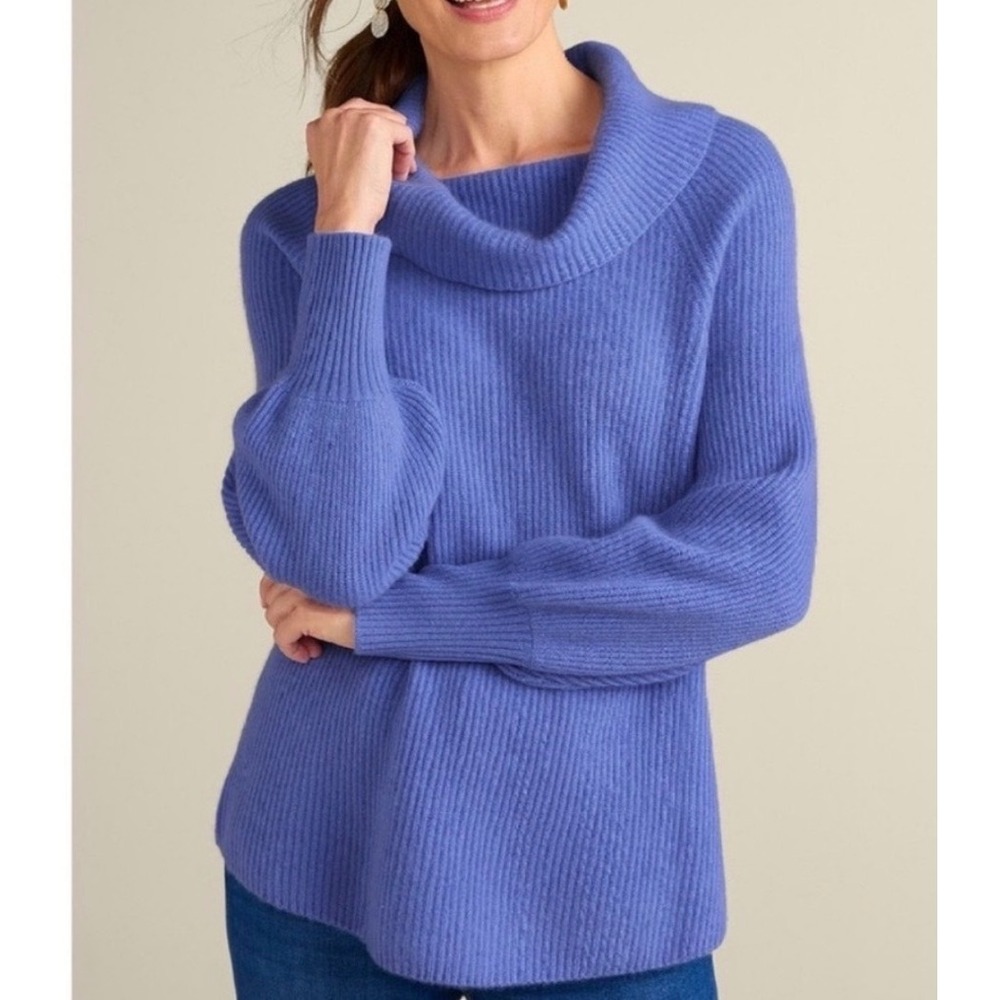 Soft Surroundings Calanthe Cashmere Sweater Womens PM Blue Cowl Neck Balloon Sle